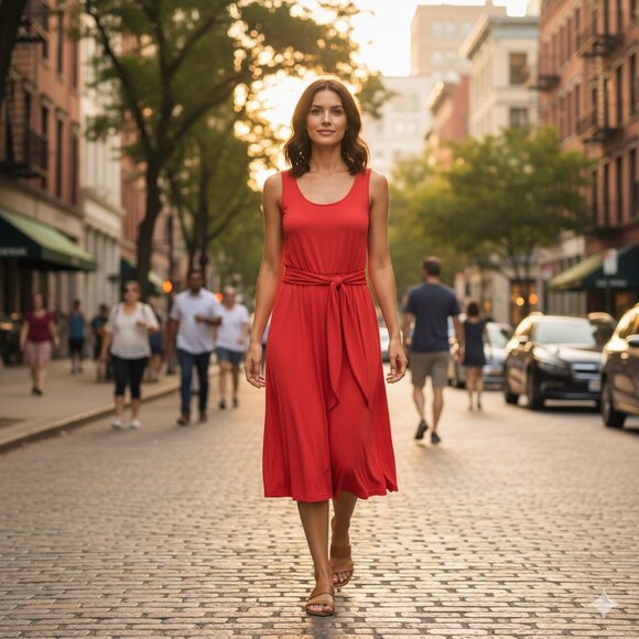Forever 21 Red Scoop Sleeveless Pleated Dress Size S - Picture 2 of 12